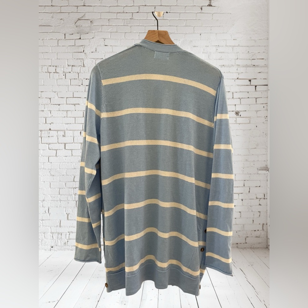 Mia&Tess Blue & White Striped Side Button Long Sleeved Cardigan Size XL NWT - Picture 5 of 5
